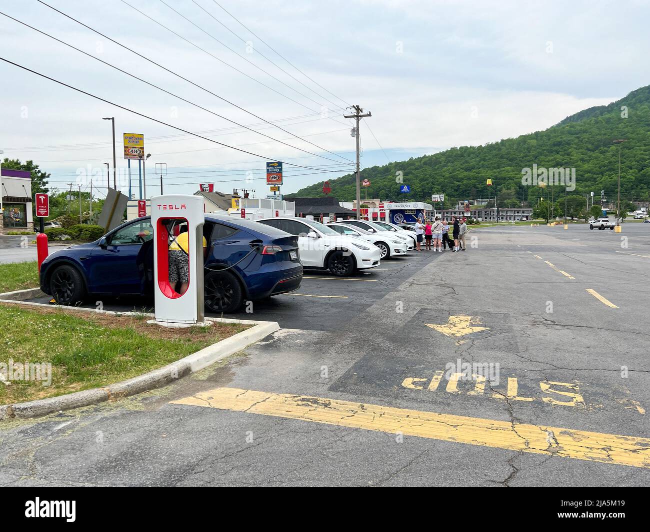 Kimball, TN USAApril 30, 2022 Tesla cars charging at a Tesla