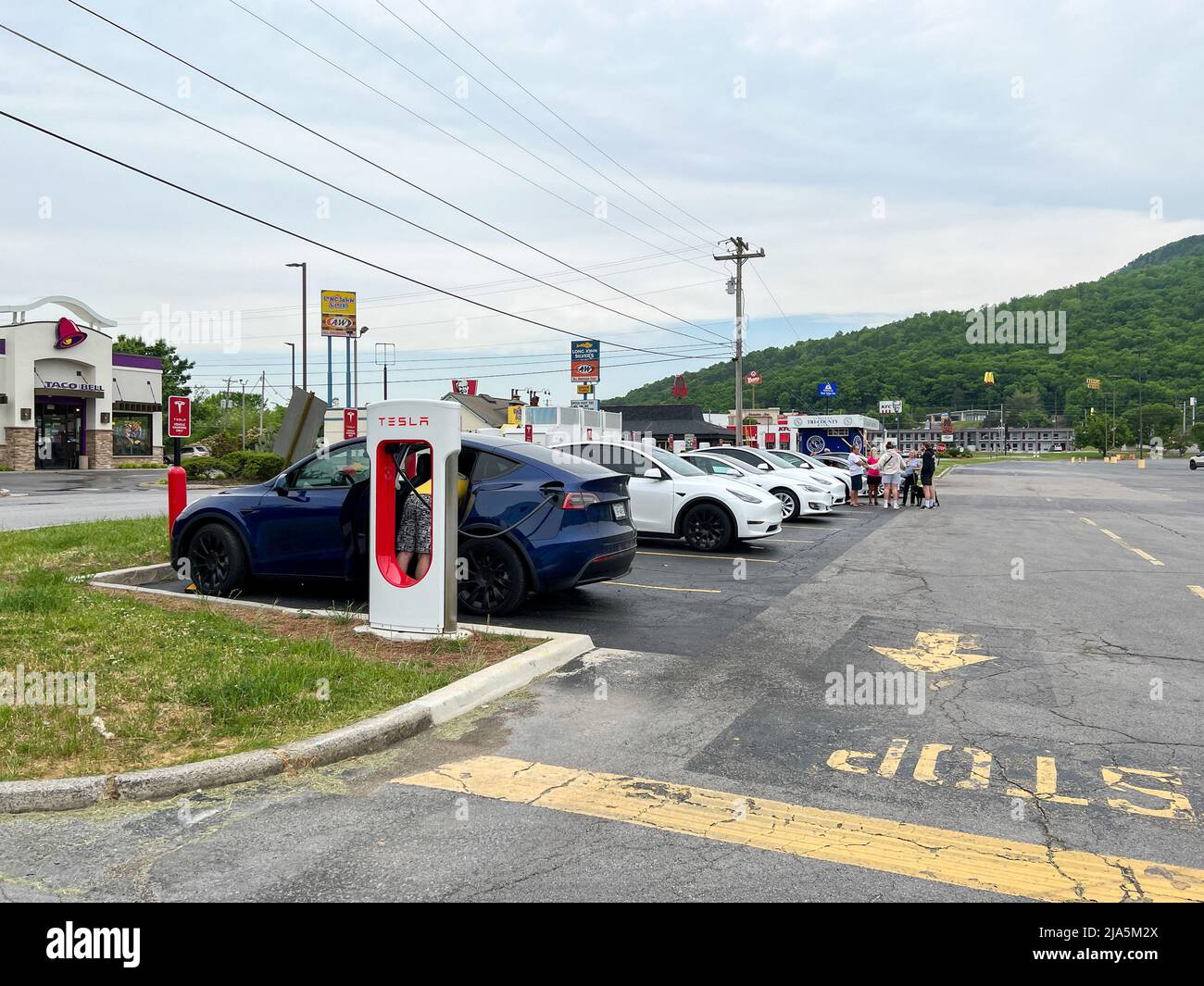 Kimball, TN USAApril 30, 2022 Tesla cars charging at a Tesla