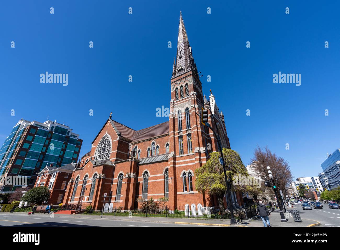 Victoria, BC, Canada - April 14 2021 : St. Andrew's Cathedral. A Roman Catholic cathedral for the diocese of Victoria in British Columbia, Canada. Stock Photo