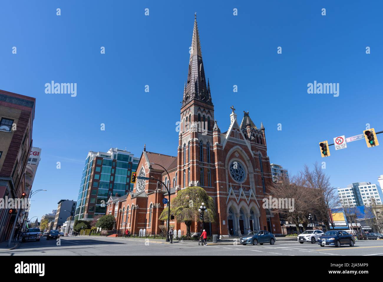 Victoria, BC, Canada - April 14 2021 : St. Andrew's Cathedral. A Roman Catholic cathedral for the diocese of Victoria in British Columbia, Canada. Stock Photo