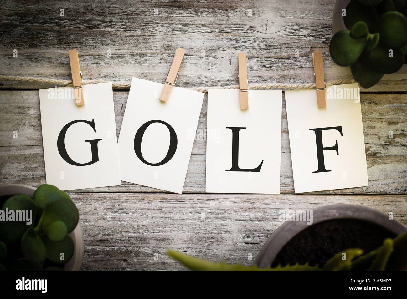A Series Of Cards Spelling Out G-O-L-F, Illustrating The Correct Way How To Spell Golf.