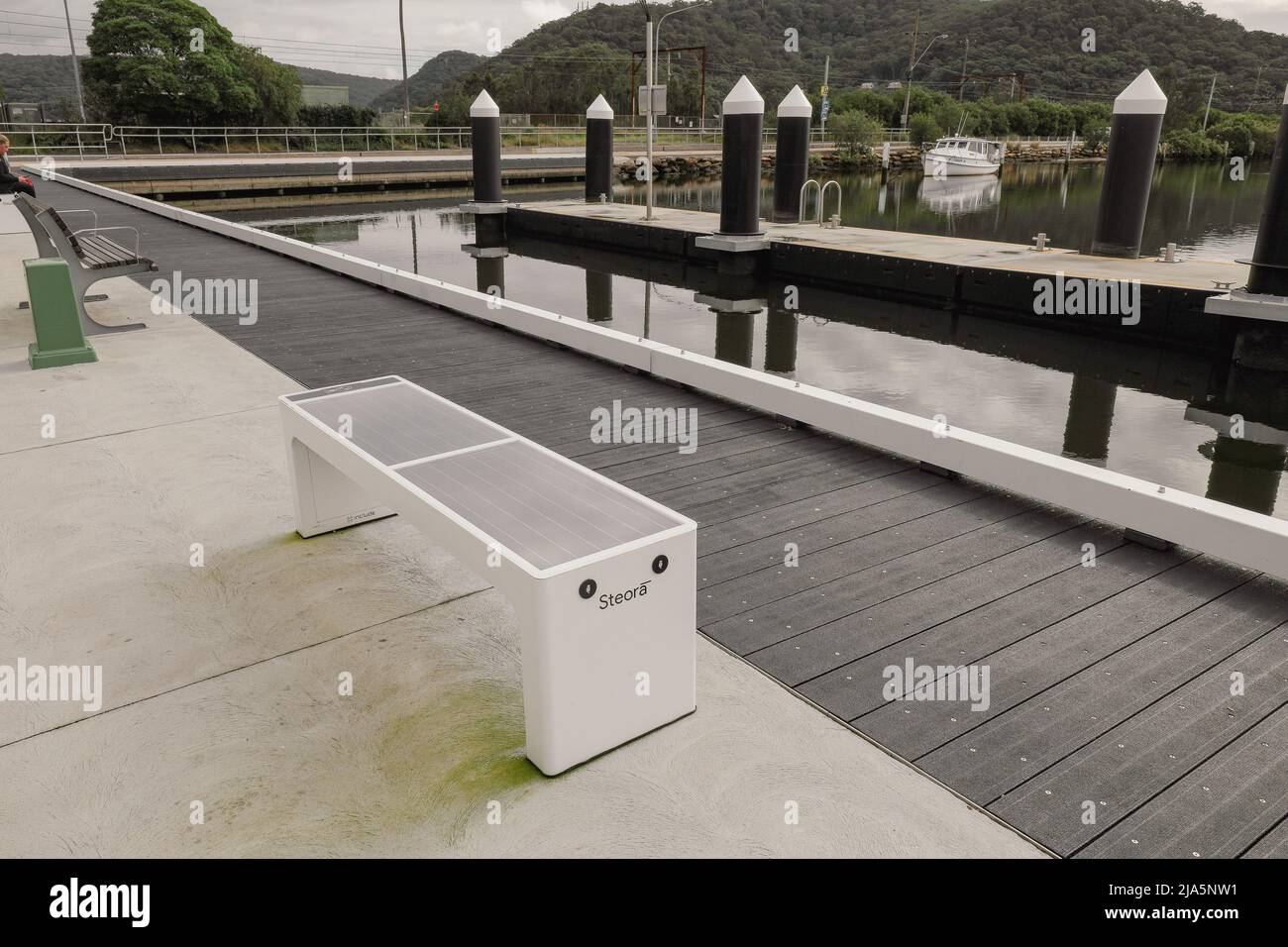 Woy Woy NSW Australia - 21 May 2022: Steora Standard Smart bench at the Woy Woy Wharf Stock Photo