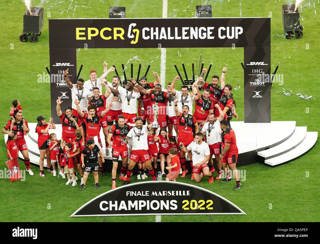 Lyon celebrate victory in the EPCR Challenge Cup final match at the Orange Velodrome, Marseille