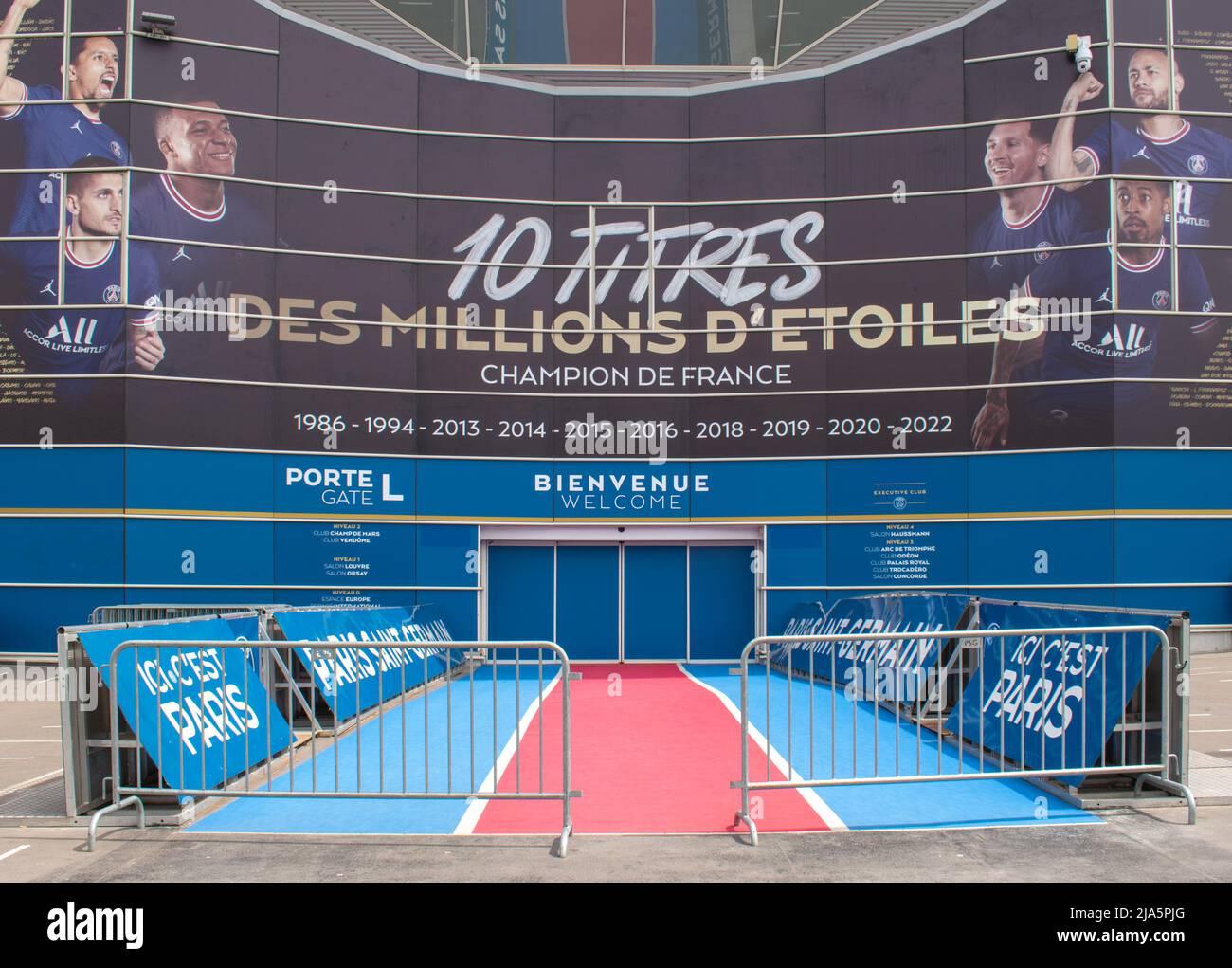 The entrance of the Parc des Princes stadium in Paris (France) Stock Photo