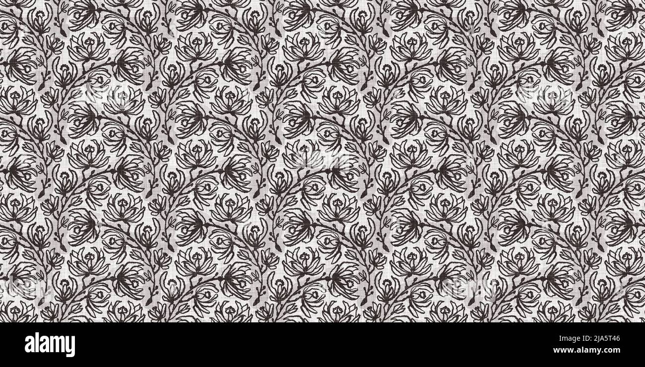 French grey botanical leaf linen seamless border with 2 tone country ...