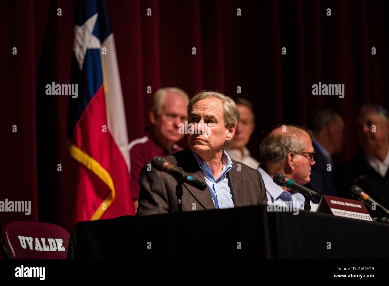 May 27, 2022: Texas governor Greg Abbott speaks at Uvalde High School ...