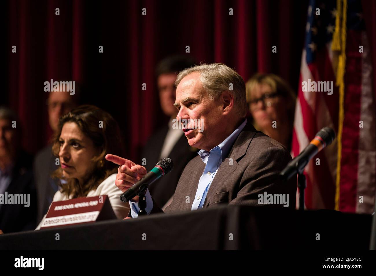 May 27, 2022: Texas governor Greg Abbott speaks at Uvalde High School ...