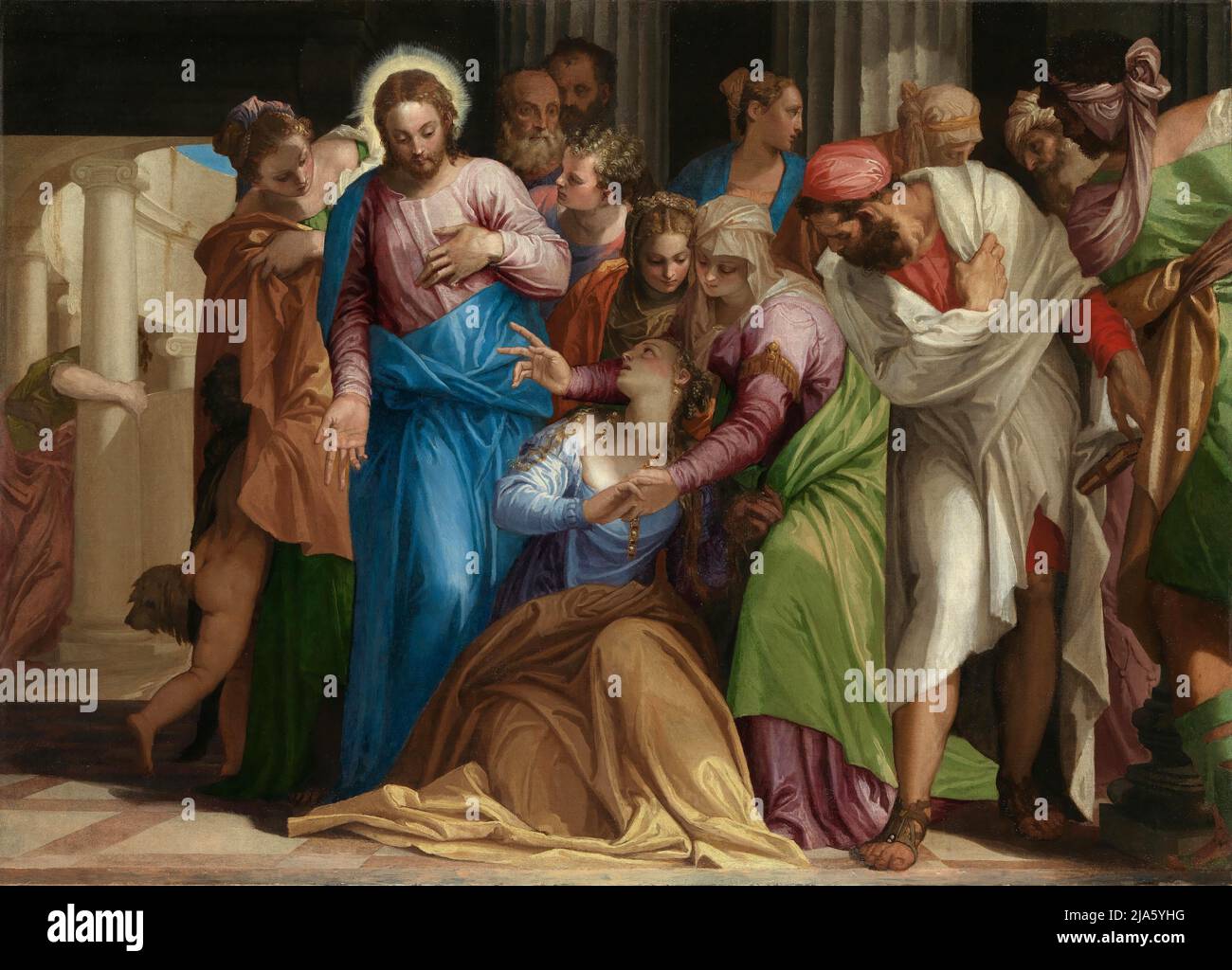 The Conversion of Mary Magdalene by Paolo Veronese. According to Gospel of Luke Jesus exorcized 'seven demons' from Mary Magdalene. Stock Photo