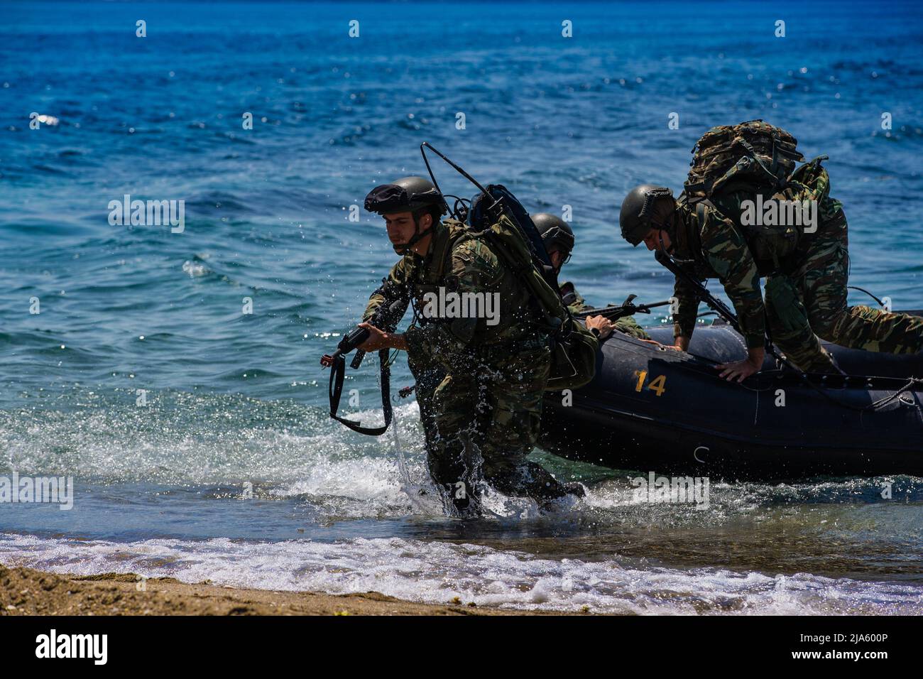 Hellenic Marines assigned to the 32nd Hellenic Marine Brigade, assault