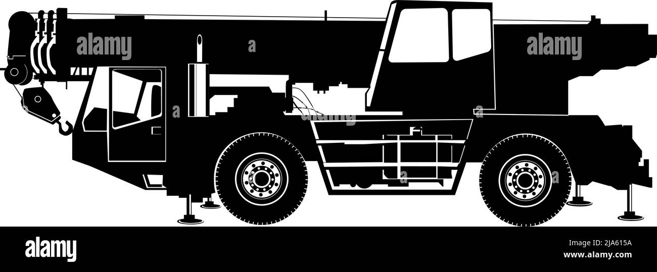 A mobile crane truck is a crane that is mounted on a heavy Stock Vector
