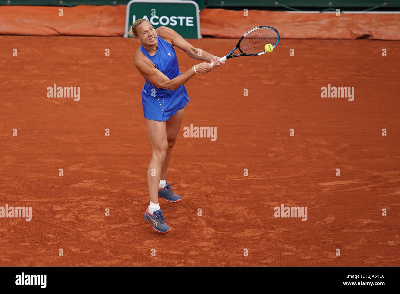 PARIS, France. 28th May, 2022. KAIA KANEPI of Estonia return the ball