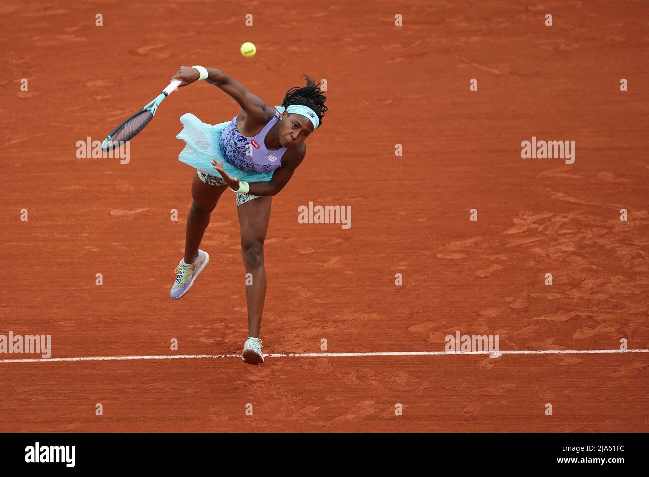 PARIS, France. 28th May, 2022. COCO GAUFF of the USA return the ball to