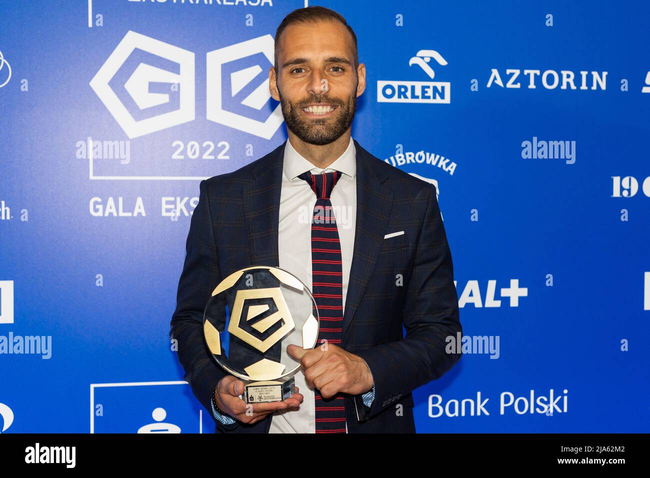 Warsaw, Poland. 23rd May, 2022. Flavio Paixao of Lechia Gdansk with award for the Number of the season 2021/22 seen during Gala of Ekstraklasa 2022 in Warsaw. Credit: SOPA Images Limited/Alamy Live News Stock Photo