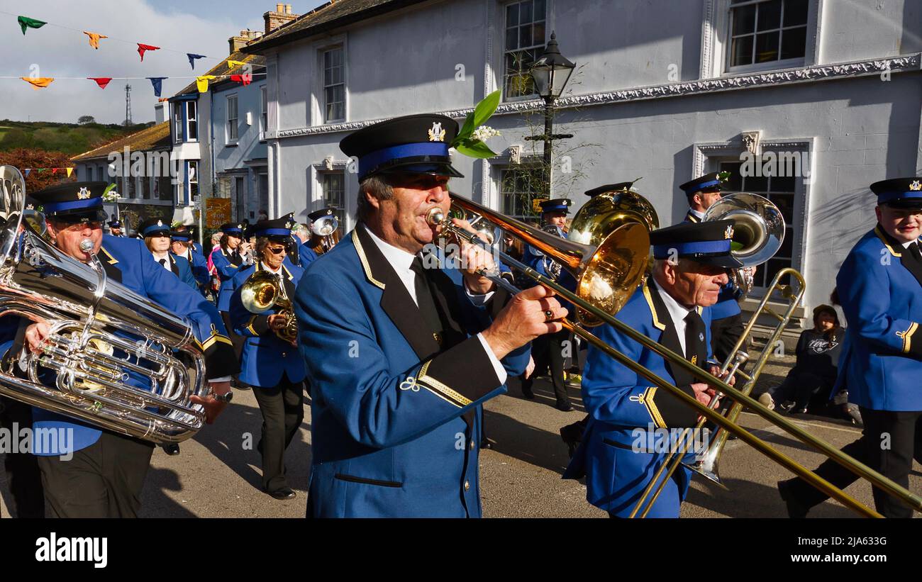 Helston Town Band playing at Flora Day 2022 Stock Photo