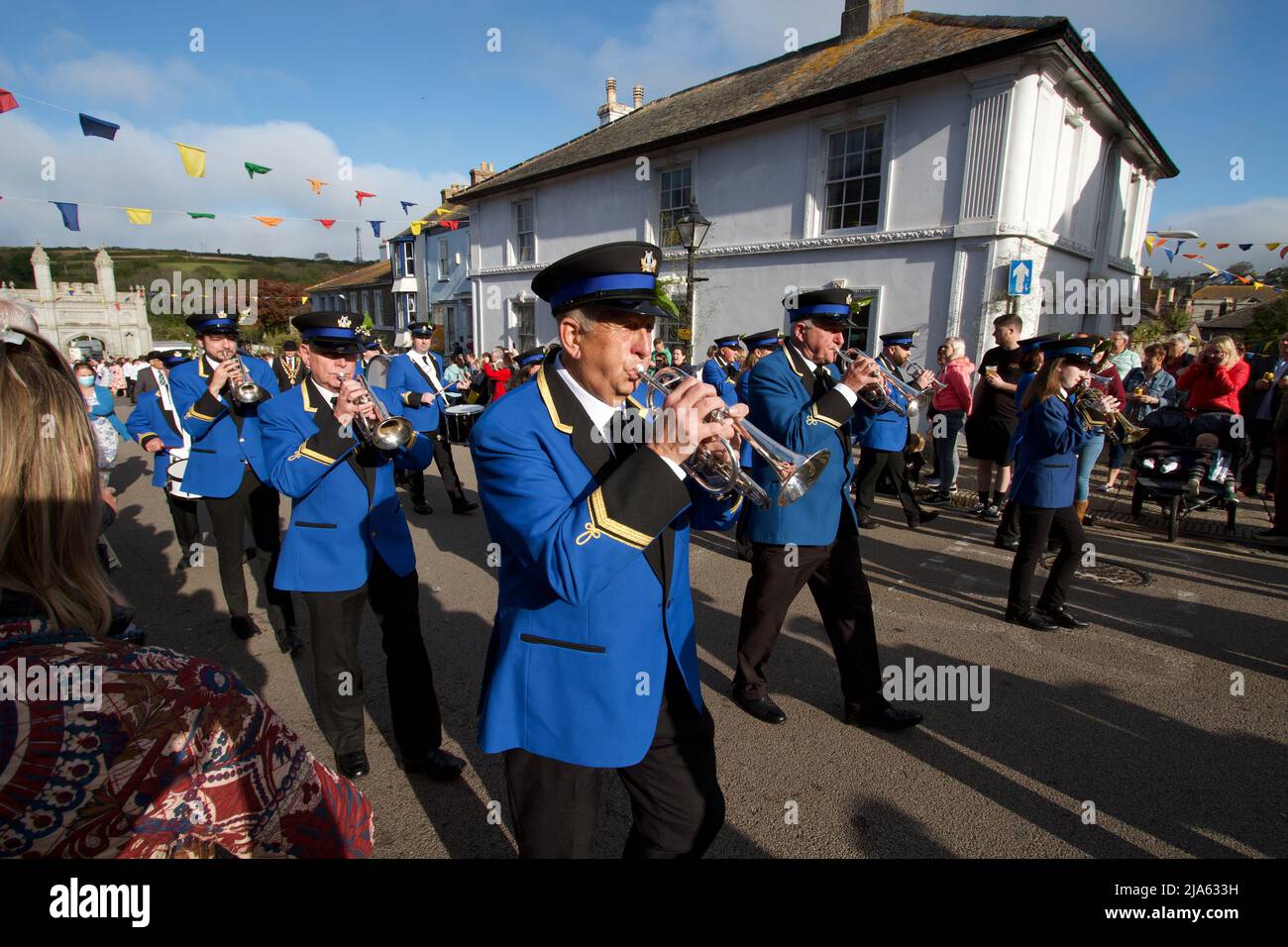 Helston Town Band playing at Flora Day 2022 Stock Photo