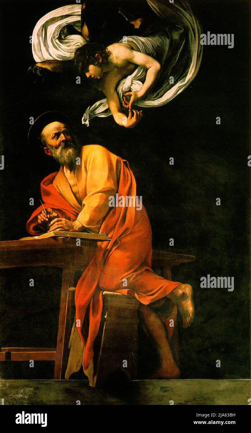 The Inspiration of Saint Matthew by Caravaggio Stock Photo
