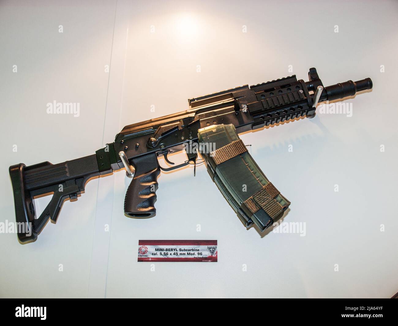 bumar MINI-BERYL 5.56mm submachine gun displayed in IDEX 2011 Military exibition Stock Photo