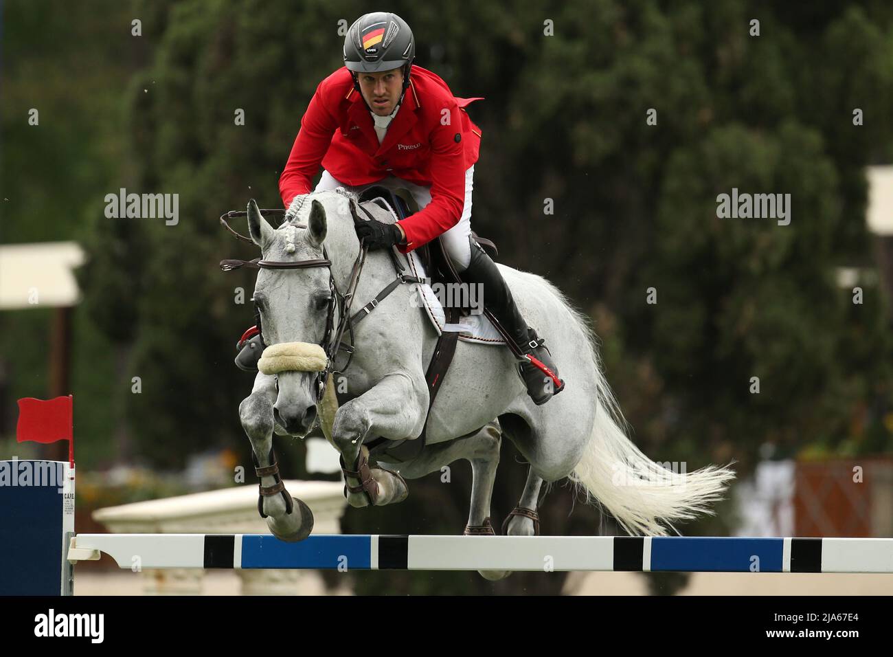 Rome, Italy. 27th May, 2022. Maximilian Weishaupt (GER) on DSP Omerta Incipit during the Rolex Grand Prix Rome at 89th CSIO 5* Nations Cup at Piazza di Siena on May 27, 2022 in Rome, Italy. (Photo by Giuseppe Fama/Pacific Press) Credit: Pacific Press Media Production Corp./Alamy Live News Stock Photo