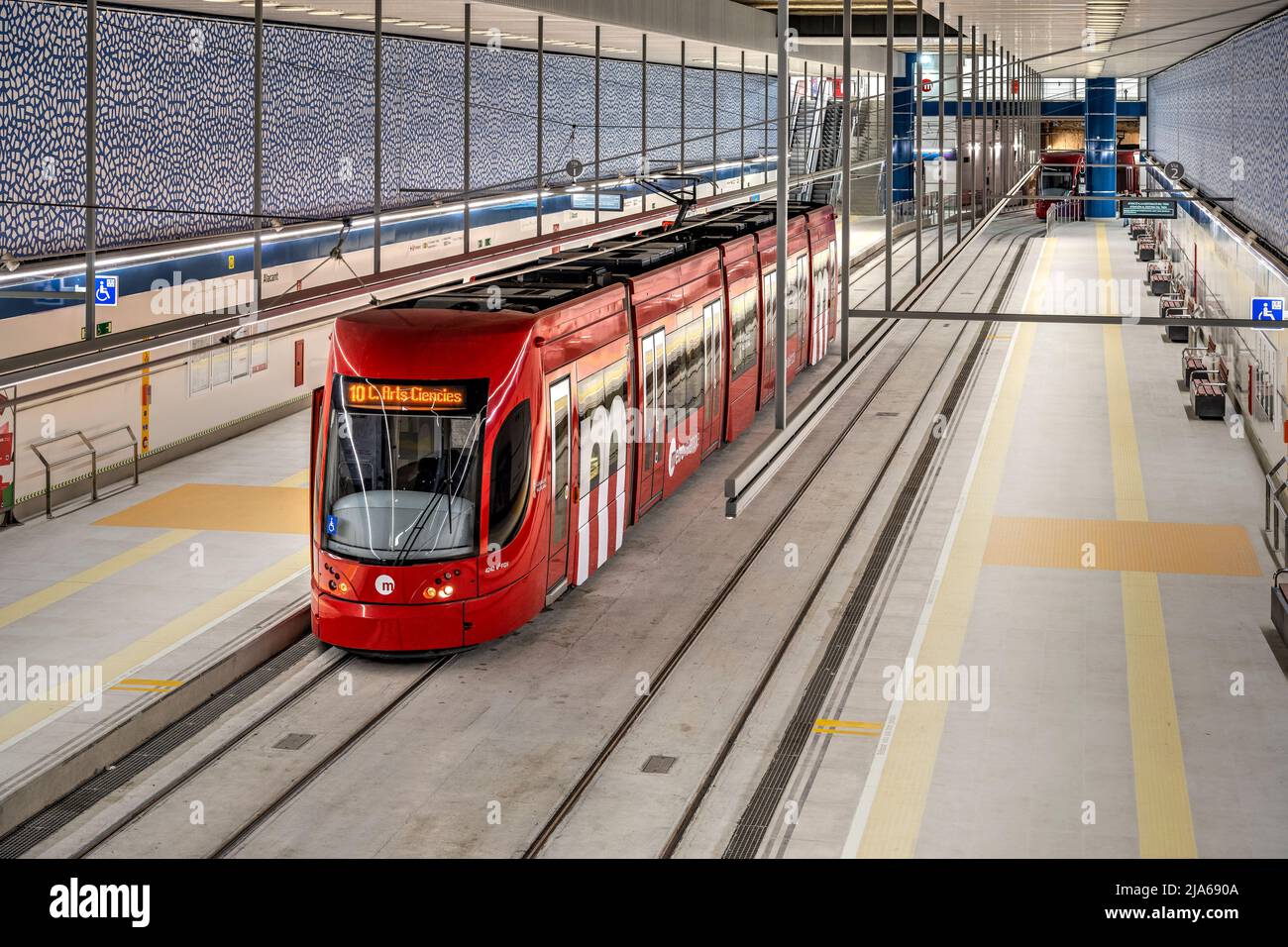Tram of Line 10 light railway at Alacant station, Valencia, Spain Stock Photo