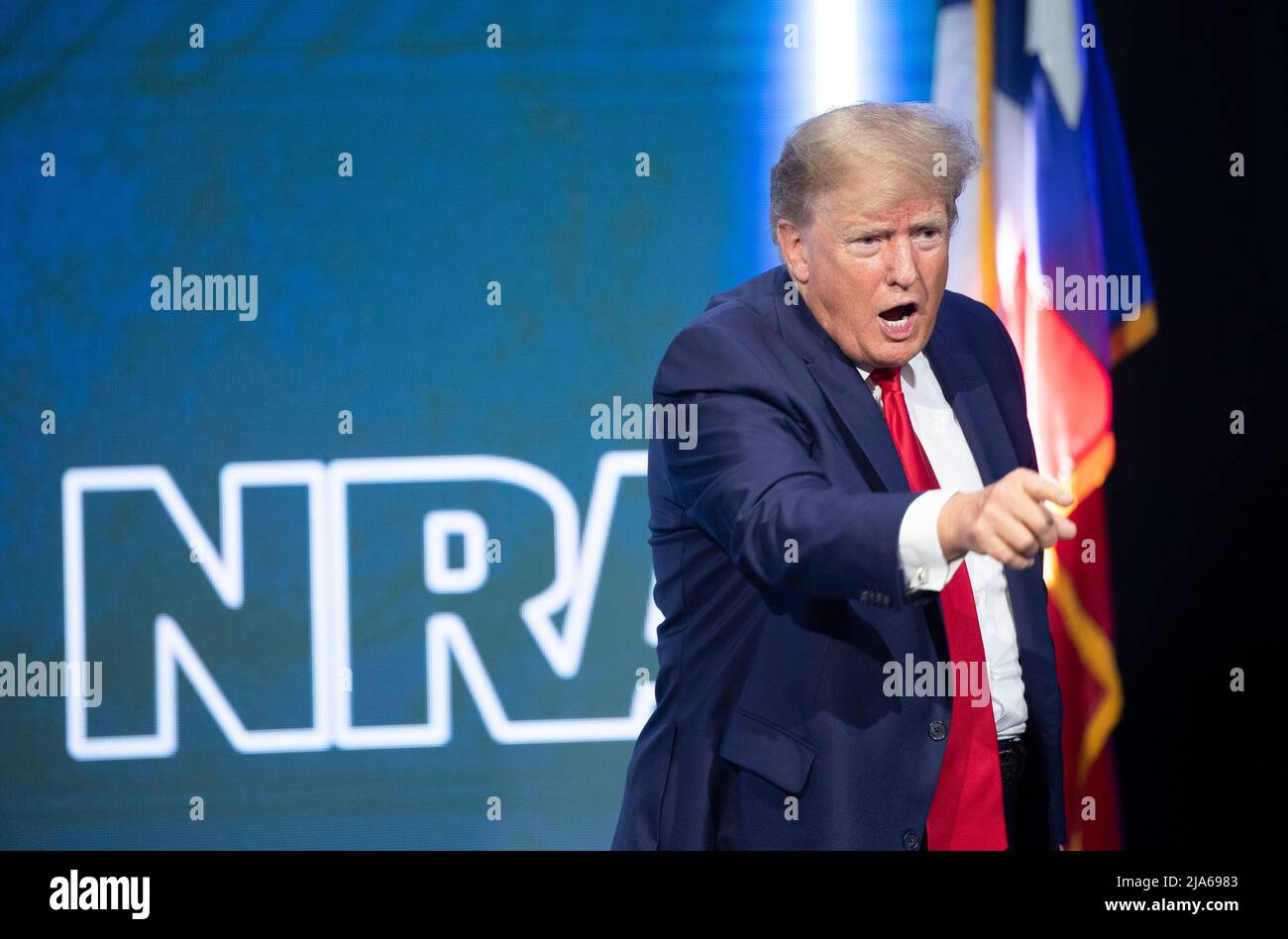 Houston, United States. 27th May, 2022. Former U.S. president DONALD TRUMP gives the keynote address at the annual leadership forum of the National Rifle Association (NRA). Credit: Bob Daemmrich/Alamy Live News Stock Photo