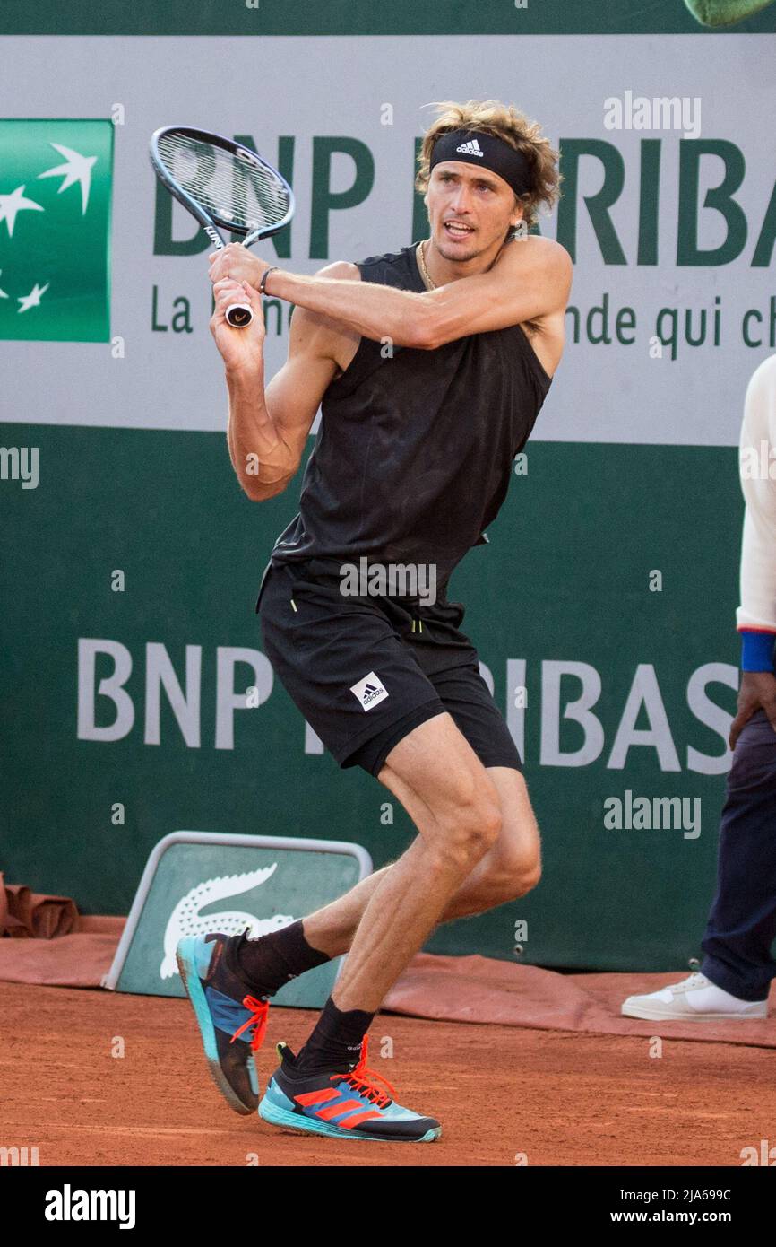 Alexander Zverev playing during French Open Tennis at Roland Garros arena  on May 27, 2022 in Paris, France. Photo by Nasser Berzane/ABACAPRESS.COM  Stock Photo - Alamy