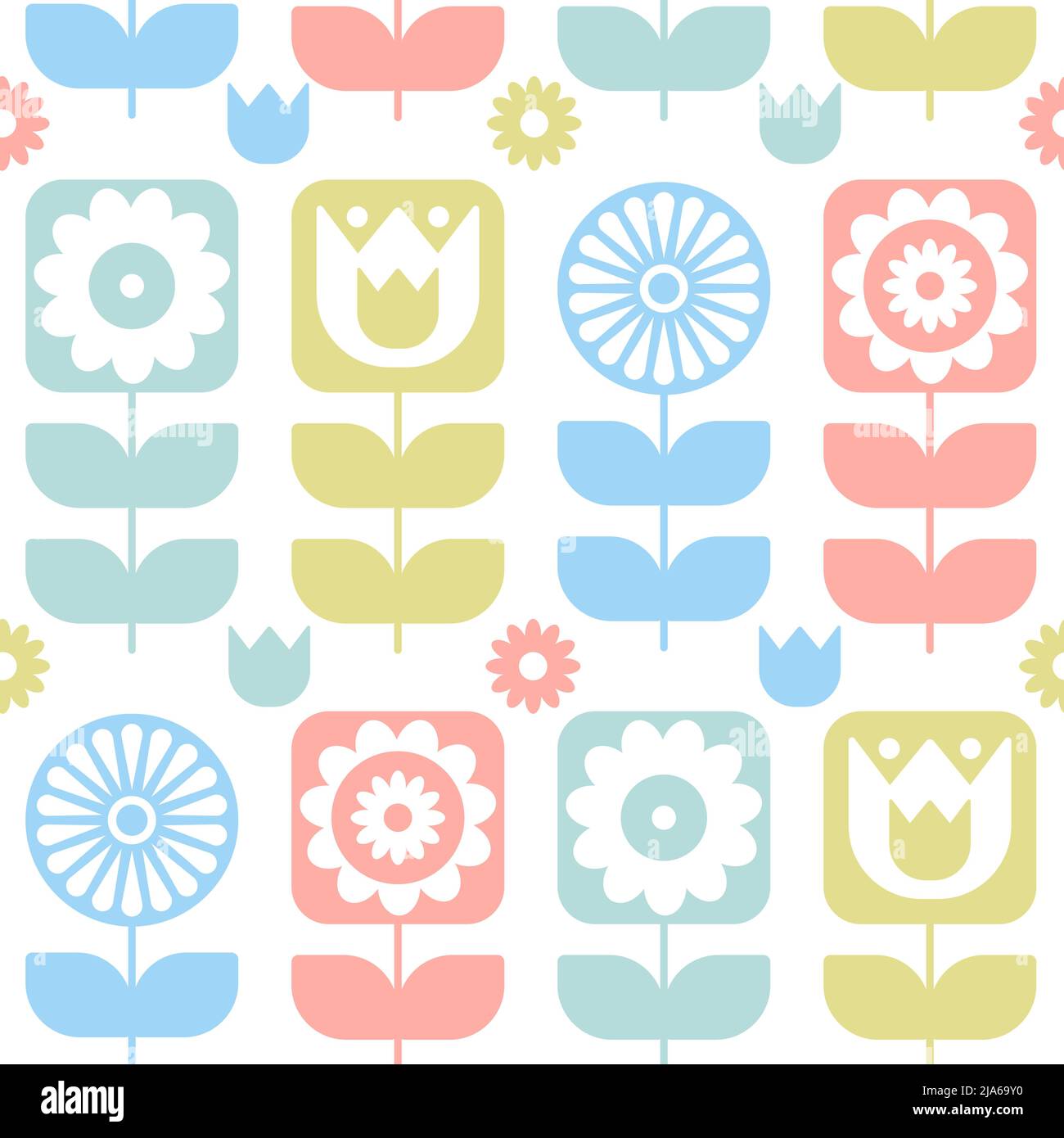 Seamless pattern with flowers and geometric shapes. Vector Stock Vector
