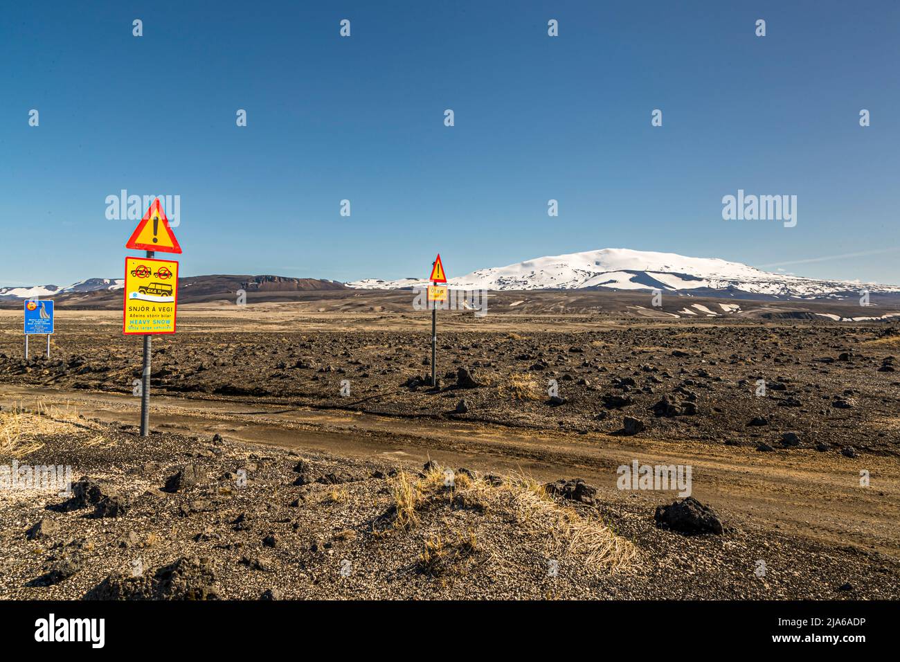 Hekla is one of the most active volcanoes in Iceland. Only vehicles with special equipment are allowed to go there Stock Photo