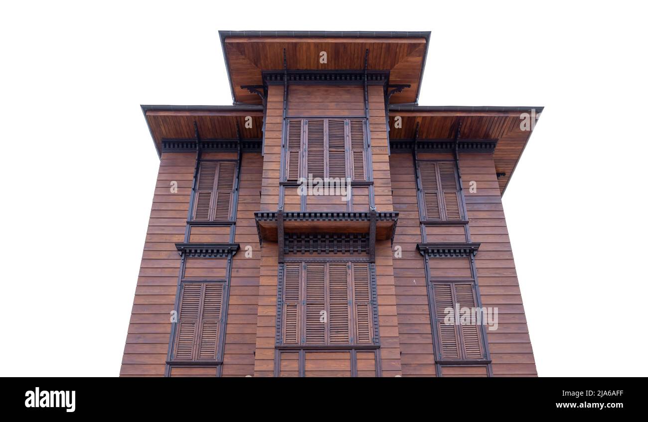wooden building facade on isolated white background Stock Photo - Alamy