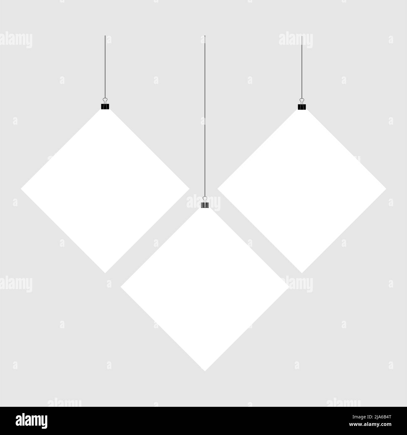 Poster mockup hanging paper, blank clip page background, template sheet