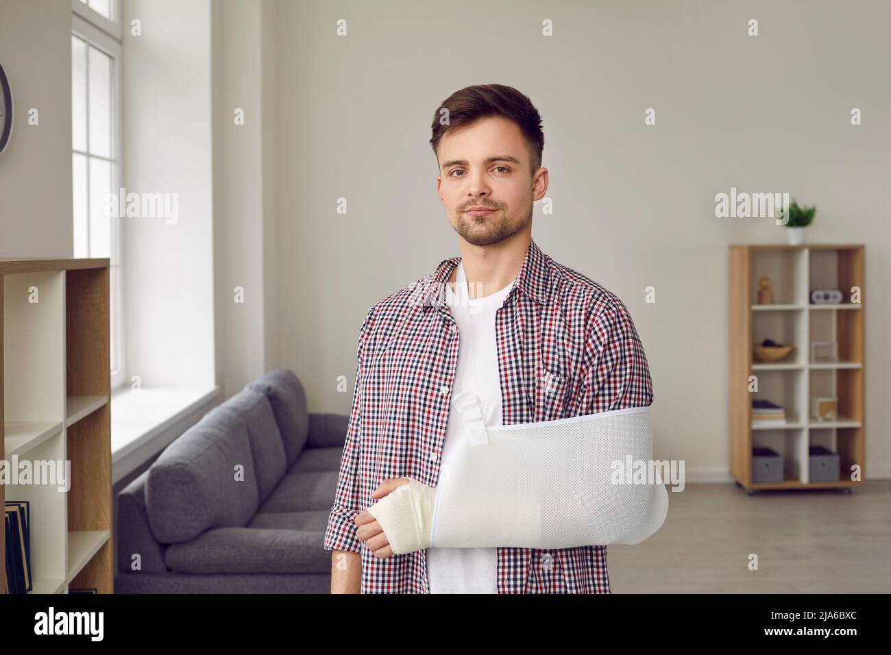 Man with broken arm is rehabilitated with help of medical devices to