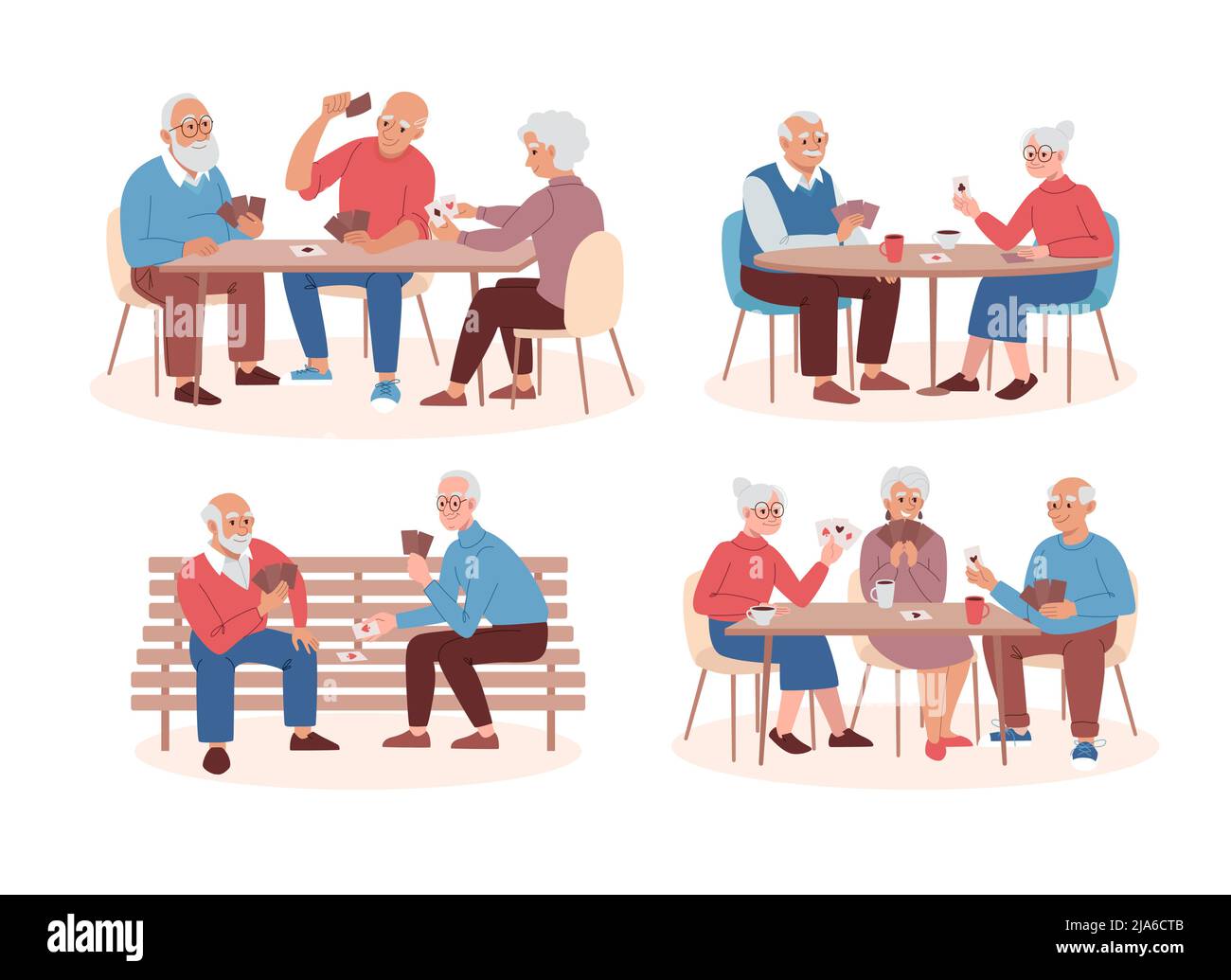 Retirement age people play card board games. Elderly people have fun
