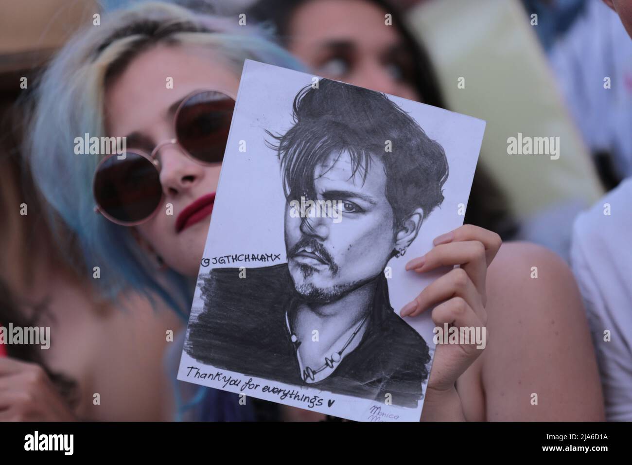 Actor Johnny Depp and his wife Amber Heard arrive for the red carpet event for the movie 'Black Mass' at the 72nd Venice Film Festival. Stock Photo