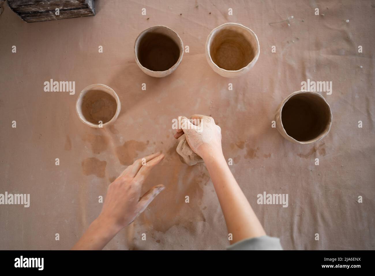 Small pottery business, handmade process of modeling and sculpting a