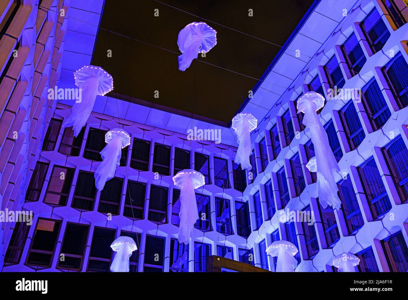 Light installation in the city of Lucerne, Switzerland Stock Photo