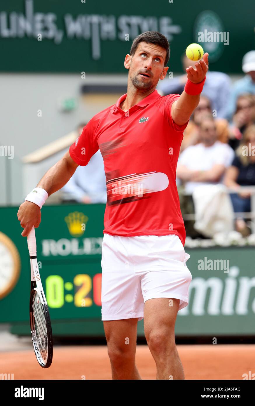 Novak Djokovic of Serbia during day 6 of the French Open 2022,  Roland-Garros 2022, second Grand Slam tennis tournament of the season on  May 27, 2022 at Roland-Garros stadium in Paris, France -