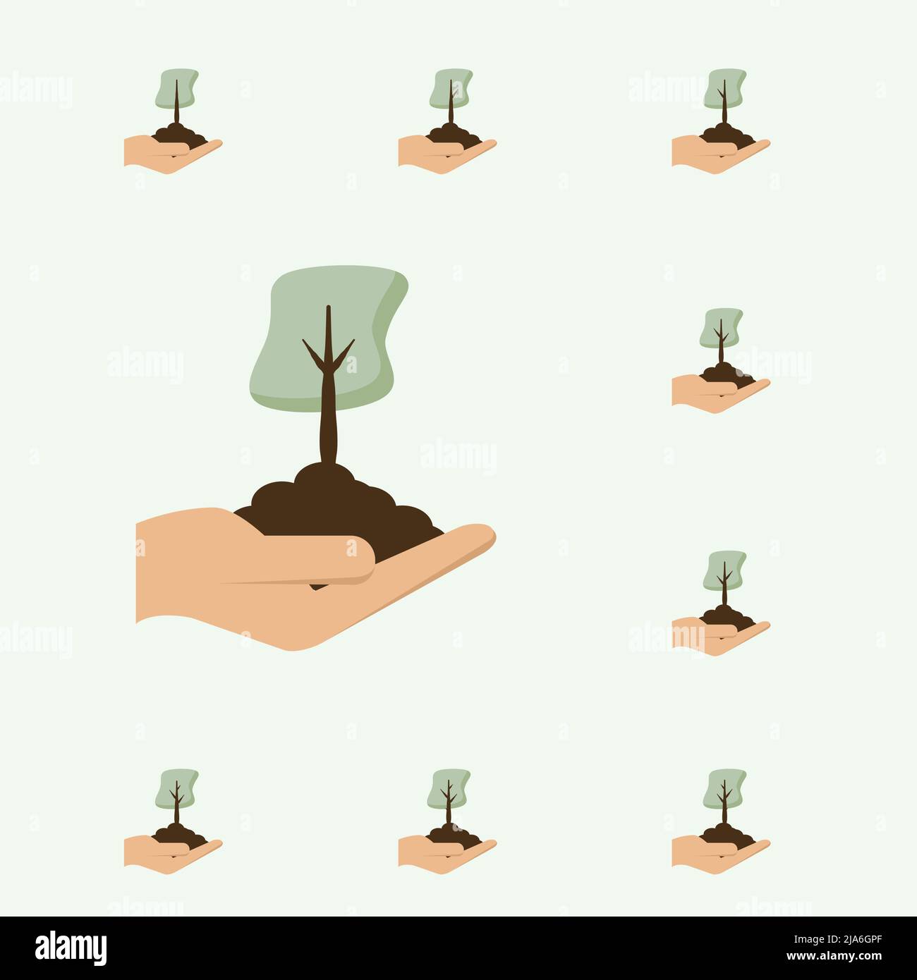 Giving Tree Hand Hold Green Trees Natural Environment Nature Protection Realistic Stock Vector