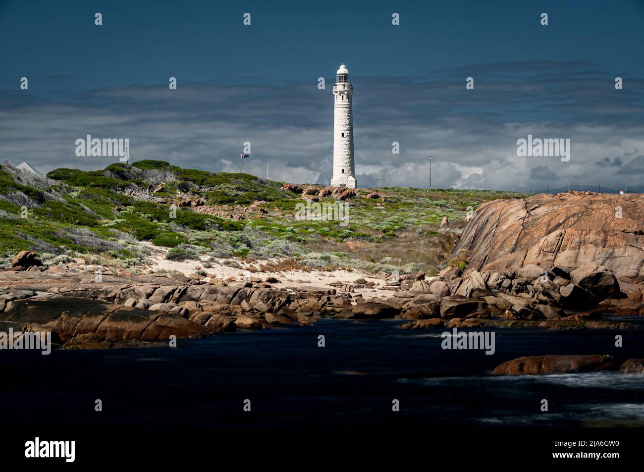 Cape Leeuwin Lighthouse at the point where two oceans meet. Stock Photo