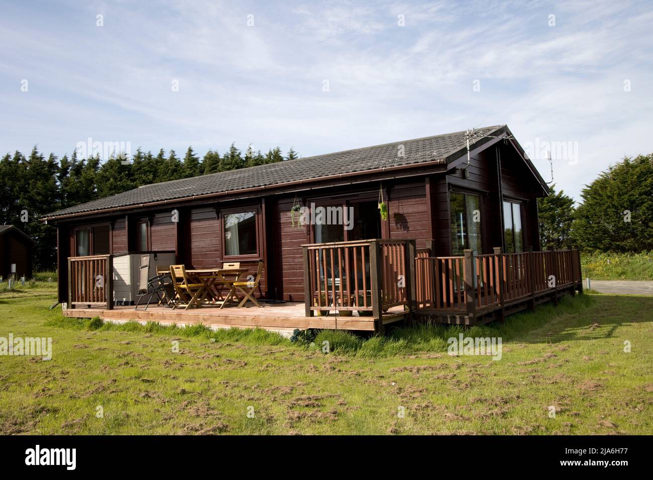 Log cabin used as holiday home for rent North Devon UK Stock Photo Alamy