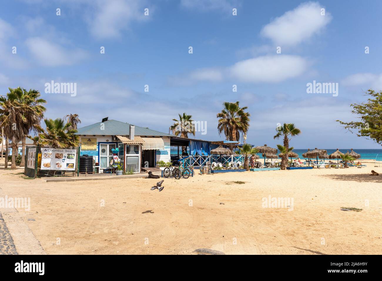 Columbus Beach Nautic Club Restaurant, Santa Maria, Sal, Cape Verde Island, Cabo Islands, Africa Stock Photo