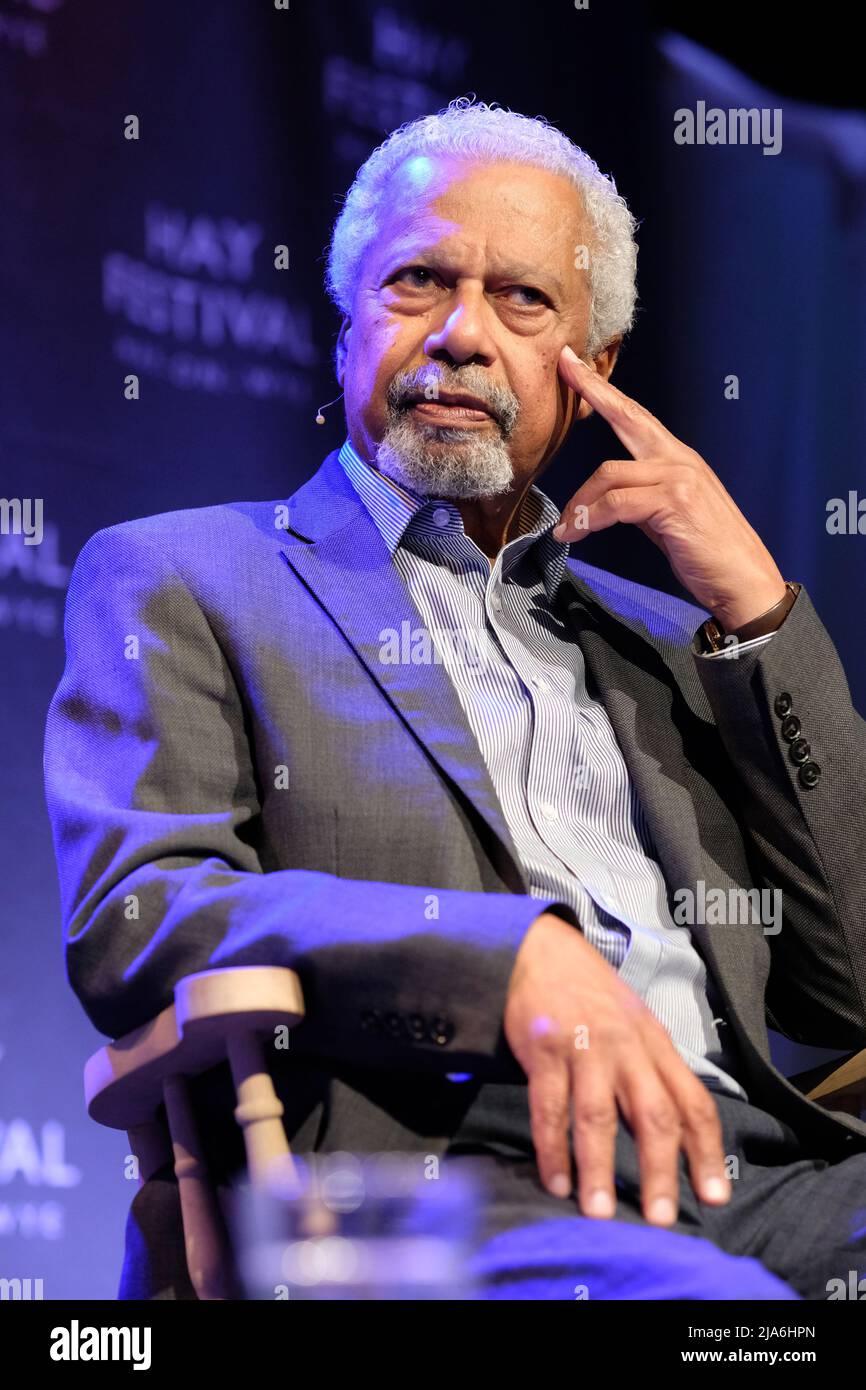 Hay Festival, Hay on Wye, Wales, UK – Saturday 28th May 2022 – Abdulrazak Gurnah winner of the Nobel Literature Prize talks about his recent book Afterlives during the third day of this years Hay Festival – Photo Steven May / Alamy Live News Stock Photo