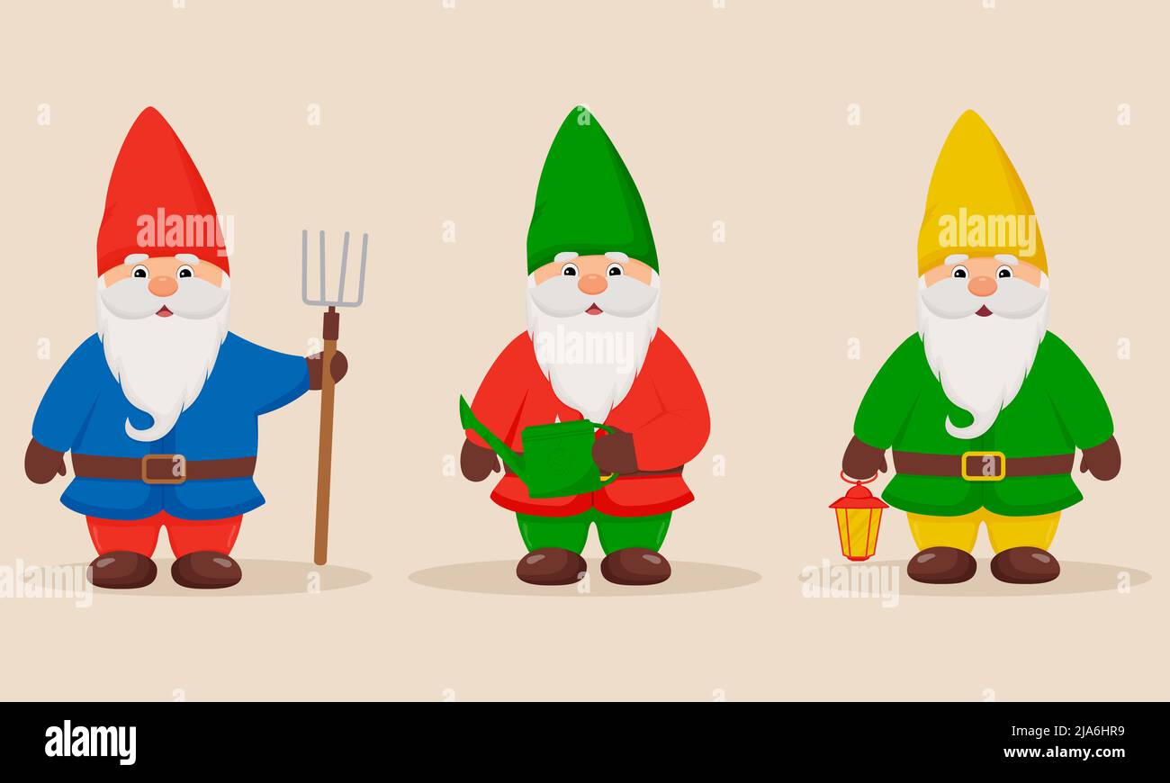 Set of cute little gnomes. Garden gnomes Stock Vector Image & Art Alamy