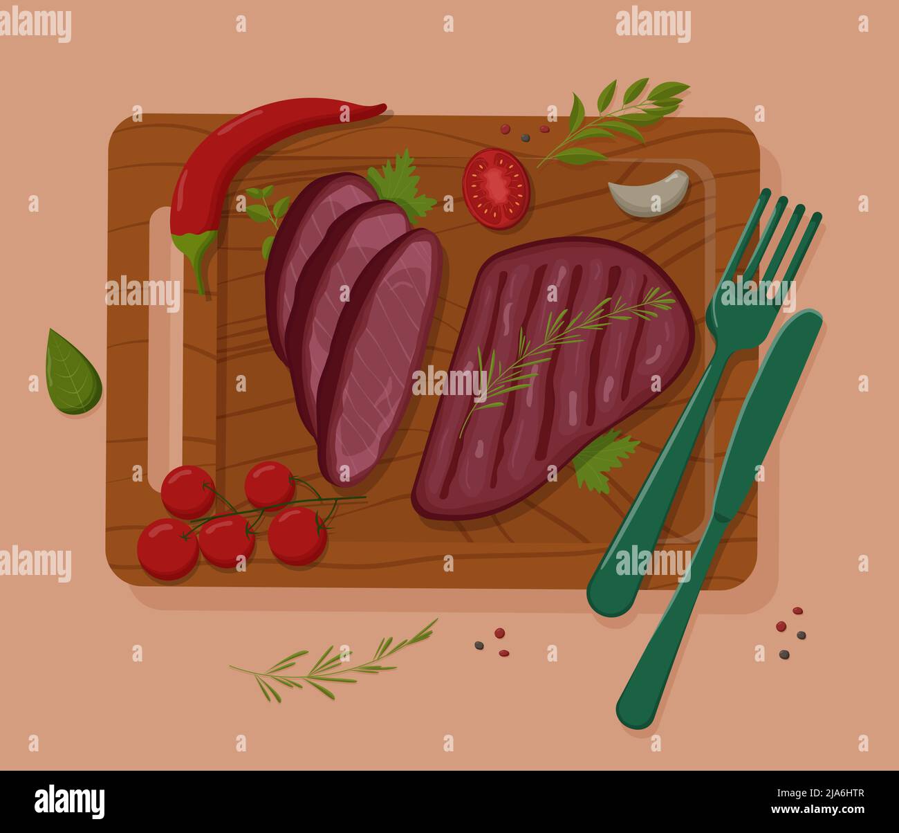 Grilled beef steak. Barbecue food. Flat vector illustration Stock ...