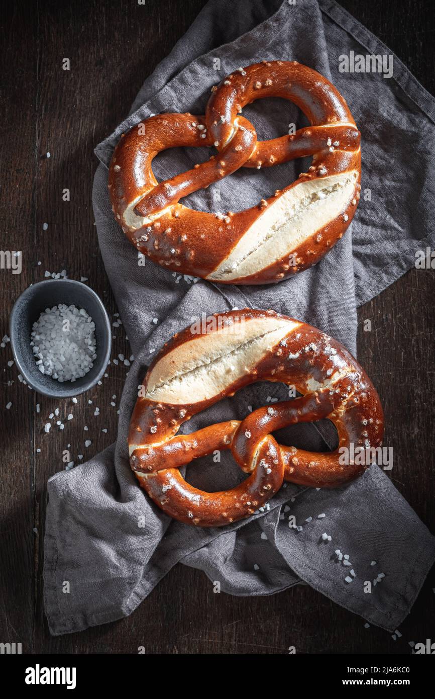 Yummy and crunchy pretzels as a salty snack. Crunchy and salty pretzels