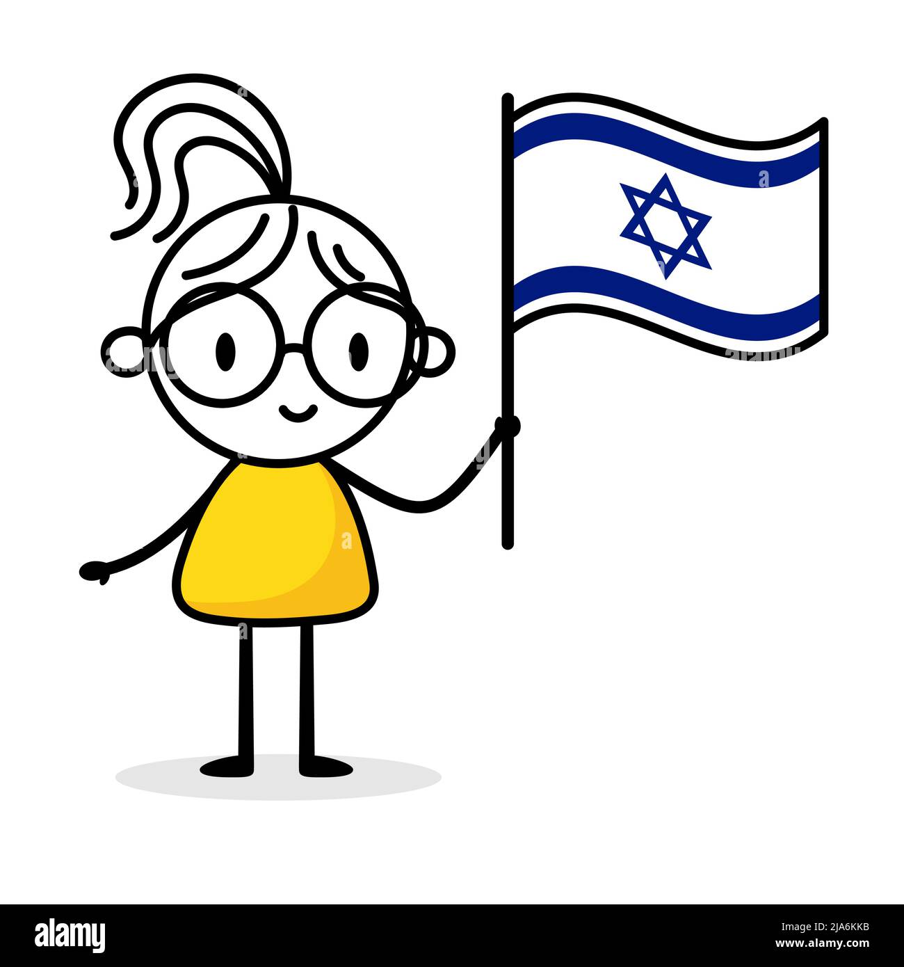 Woman holding flag of Israel isolated on white background. Hand drawn ...