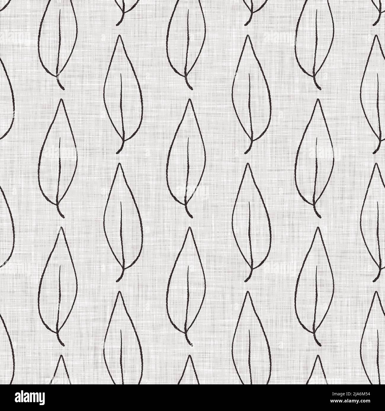 French grey botanical leaf linen seamless pattern with 2 tone country ...