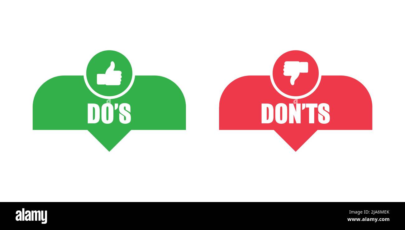 Do and Don't or Like and Unlike Icons with Positive and Negative Symbols Stock Vector