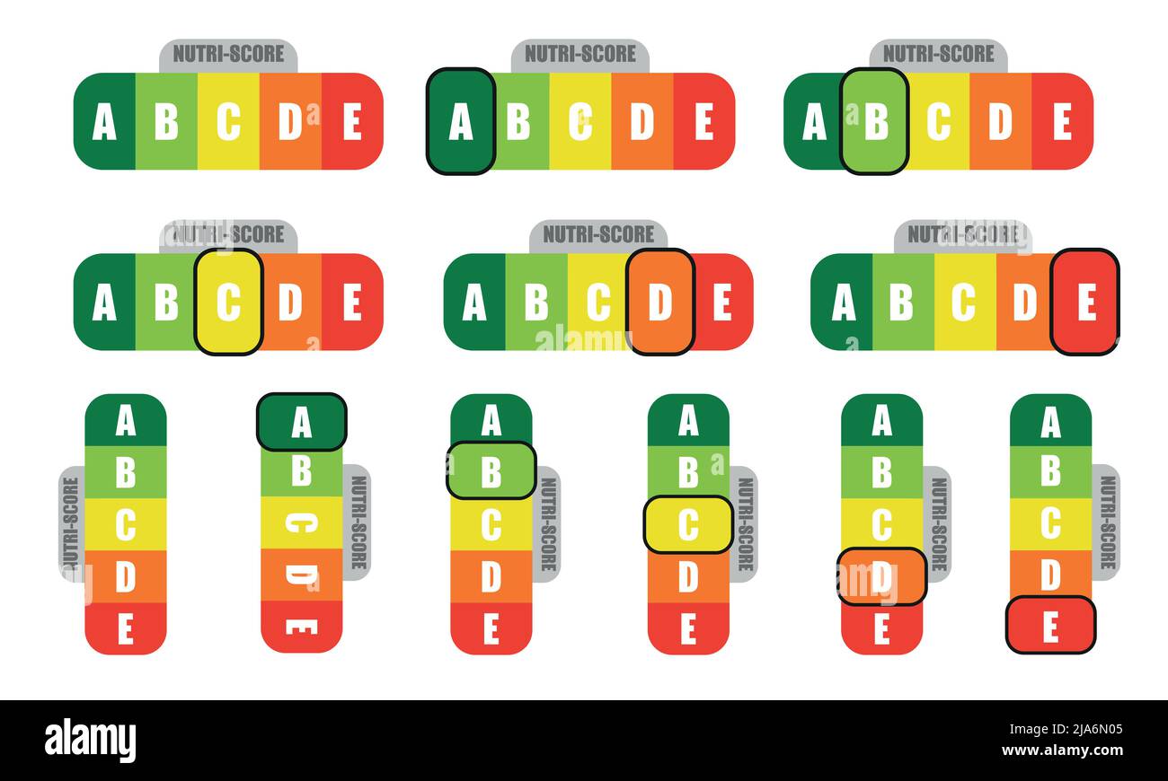 Nutri-score icons set. Isolatad Nutriscore stickers for packaging on ...