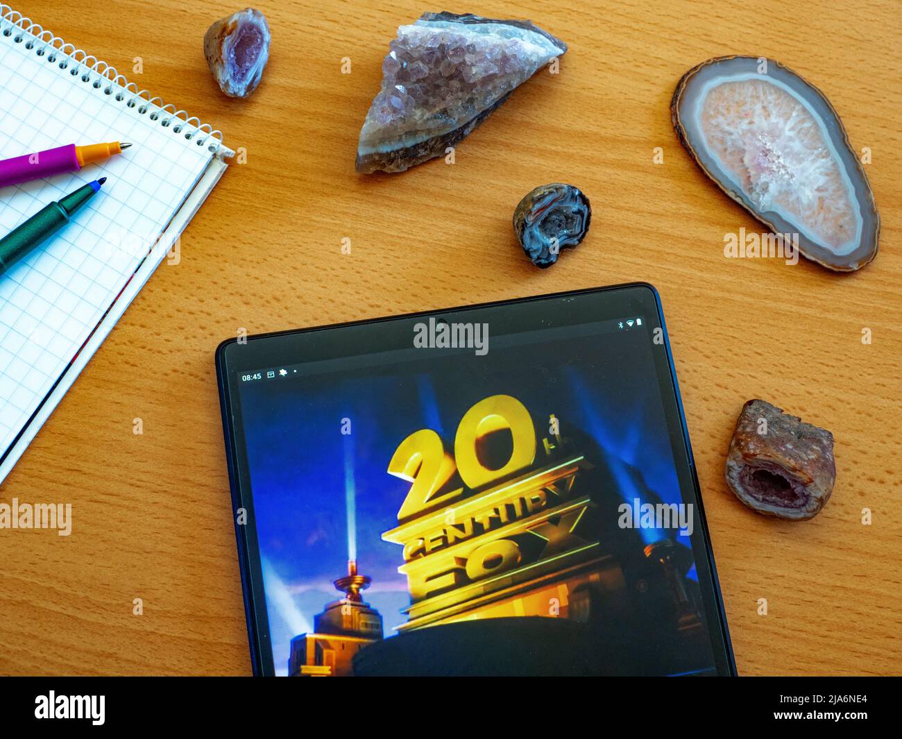 In this photo illustration 20th Century Fox logo seen displayed on a tablet Stock Photo