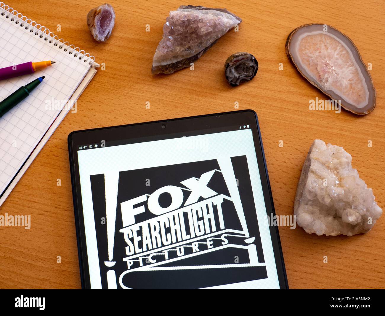 In this photo illustration Fox Searchlight Pictures logo seen displayed on a tablet Stock Photo