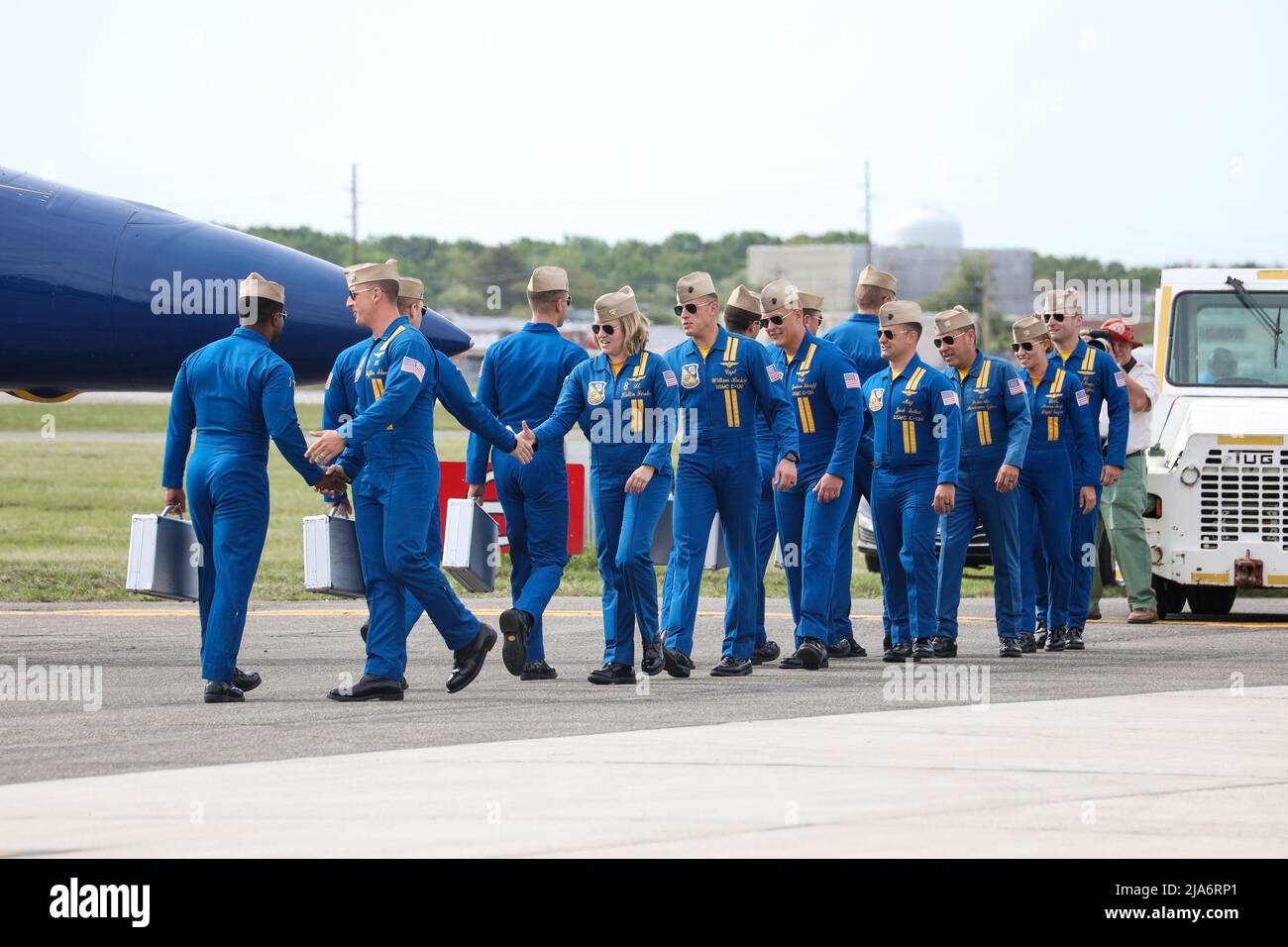 NY The U.S. Navy's Blue Angels land at Republic Airport for practice